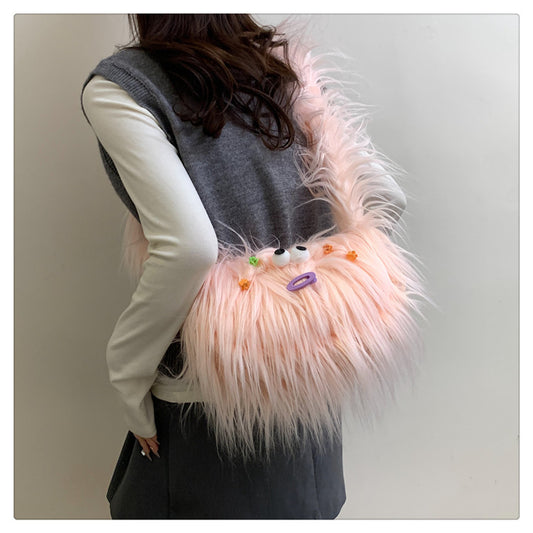 Hässliche Plüsch-Umhängetasche, süße Schultertasche, Knödeltasche, ED0863