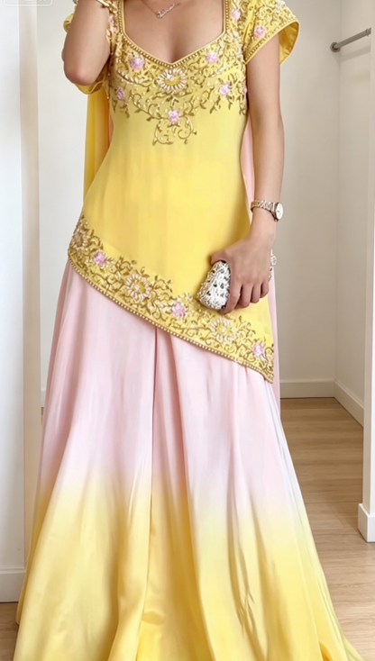 Chic V-neck Sheath Chiffon Beaded Long Evening Dress Yellow Prom Dress ED08649