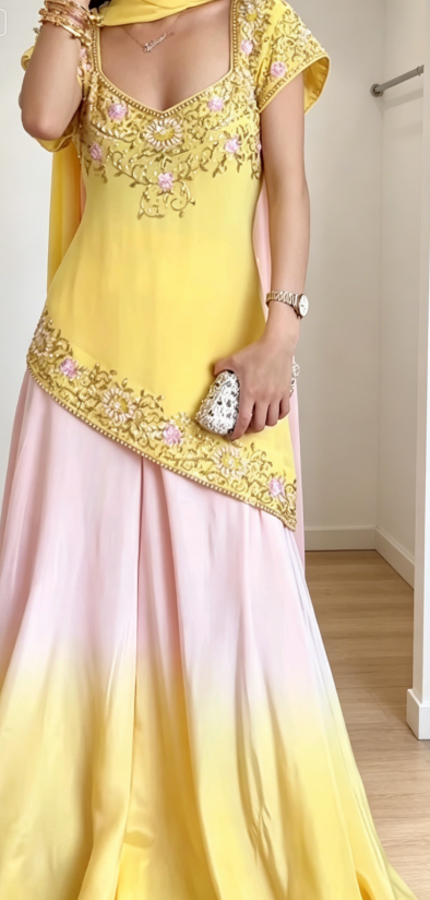 Chic V-neck Sheath Chiffon Beaded Long Evening Dress Yellow Prom Dress ED08649