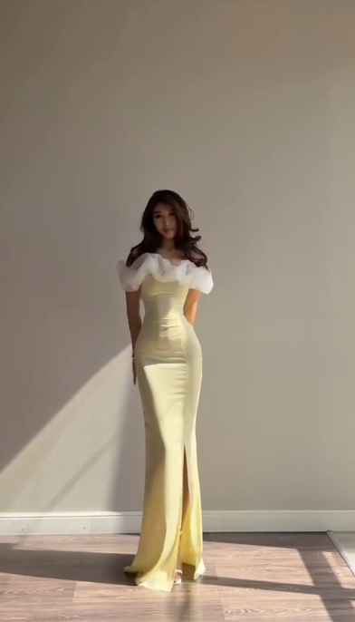 Elegant Off-shoulder Sheath Satin Long Evening Dress Yellow Prom Dress ED08653
