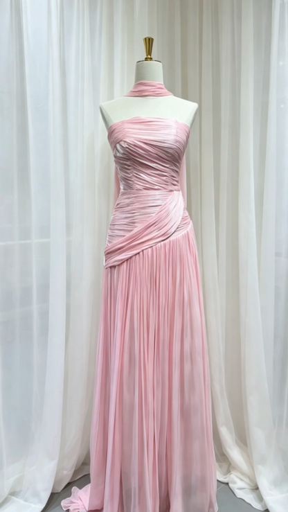 Chic Strapless Sheath Chiffon Long Evening Dress White Prom Dress ED08659