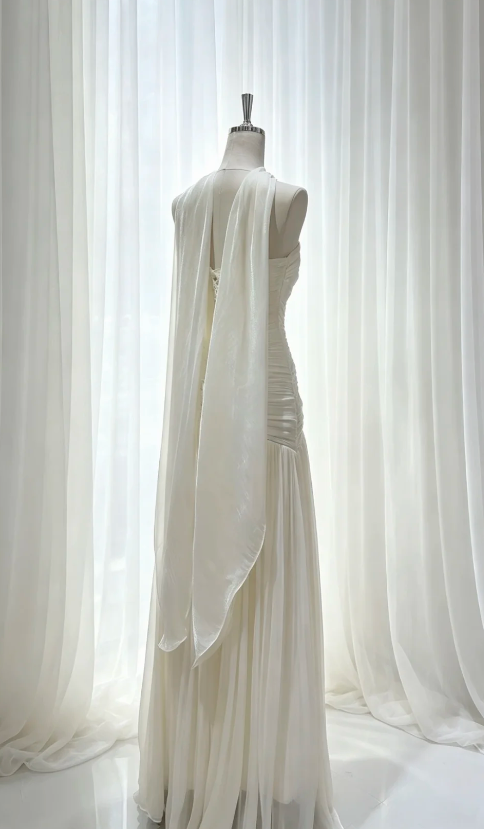 Chic Strapless Sheath Chiffon Long Evening Dress White Prom Dress ED08659