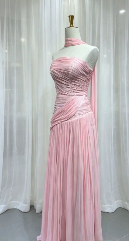 Chic Strapless Sheath Chiffon Long Evening Dress White Prom Dress ED08659