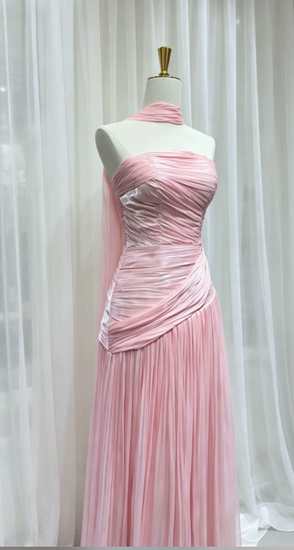 Chic Strapless Sheath Chiffon Long Evening Dress White Prom Dress ED08659