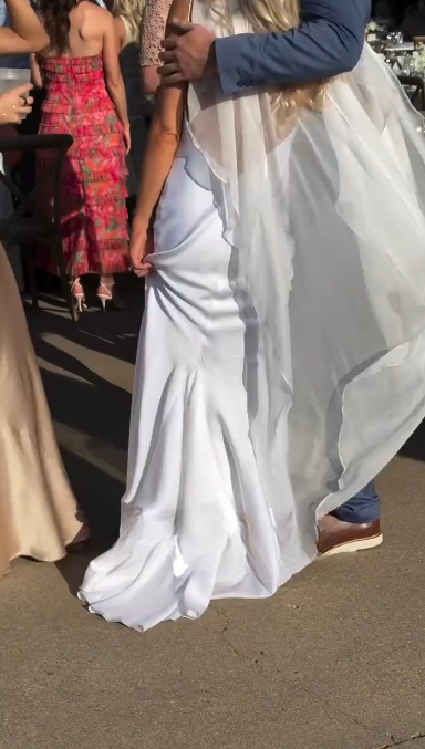 Chic Spaghetti Straps Sheath Wedding Dress Satin Bridal Dress White Bridal Gown ED08666