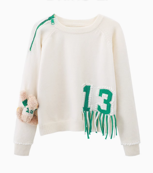 Jacquard-Langarmpullover mit Quaste und Bärenpuppe ED0866