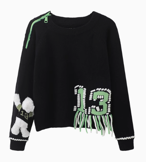Jacquard-Langarmpullover mit Quaste und Bärenpuppe ED0866