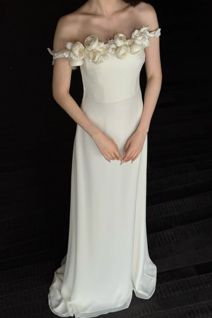 Chic Strapless Sheath Wedding Dress Chiffon Bridal Dress White Bridal Gown ED08675