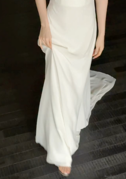 Chic Strapless Sheath Wedding Dress Chiffon Bridal Dress White Bridal Gown ED08675