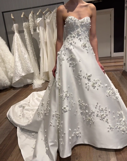 Elegant Sweetheart A-Line Wedding Dress Satin Bridal Dress White Bridal Gown ED08676