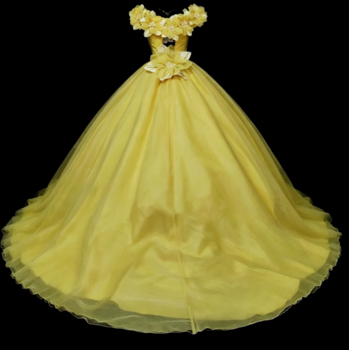 Fairy Off-shoulder Ball Gown Quinceanera Dress Tulle Applique Long Prom Dress Yellow Sweet 16 Dress ED08678