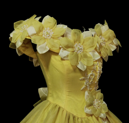 Fairy Off-shoulder Ball Gown Quinceanera Dress Tulle Applique Long Prom Dress Yellow Sweet 16 Dress ED08678