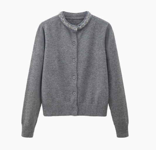 Amerikanischer Retro-Pullover mit Rundhalsausschnitt und langen Ärmeln, grau ED0868