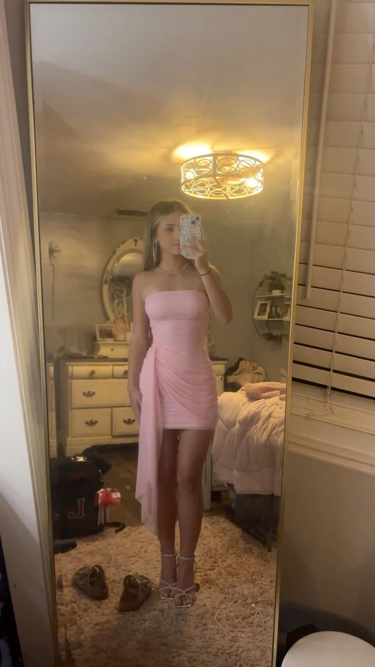 Sexy Pink Homecoming Dress Strapless Sheath Chiffon Summer Vacation Dress Sleeveless Party Dress ED08693