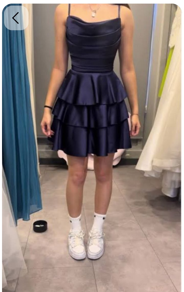 Sexy marineblaues Heimkehrkleid Träger A-Linie Satin Sommerurlaubskleid Ärmelloses Partykleid ED08698