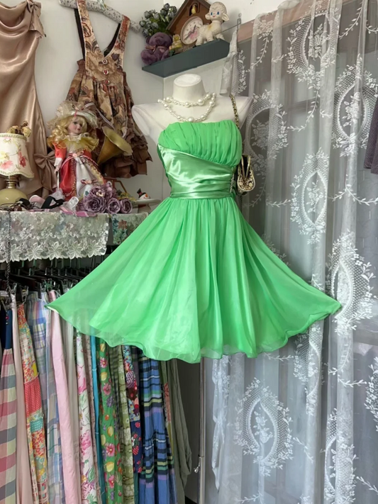 Robe Vintage Verte de Bal de Promo, sans Bretelles, Coupe Trapèze, pour Vacances d'Été, Robe de Soirée sans Manches ED08701