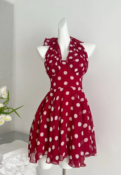 Fashion Red Homecoming Dress Halter Sheath Chiffon Summer Vacation Dress Sleeveless  Party Dress ED08705