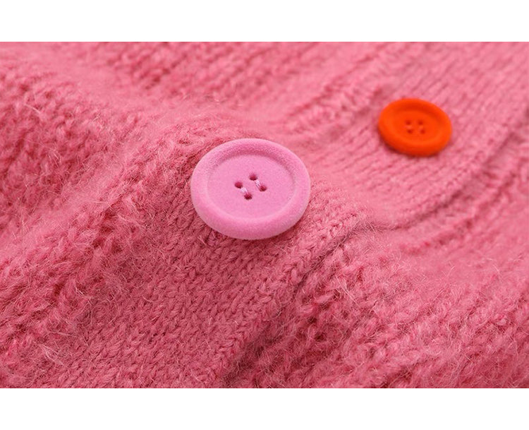Rosafarbene Strickjacke mit Rundhalsausschnitt und Knöpfen, bunt, ED0870
