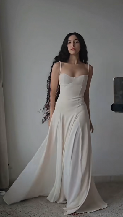 Elegantes aprikotfarbenes langes Abendkleid Spaghettiträger Etui-Chiffon-Ballkleid ED08721
