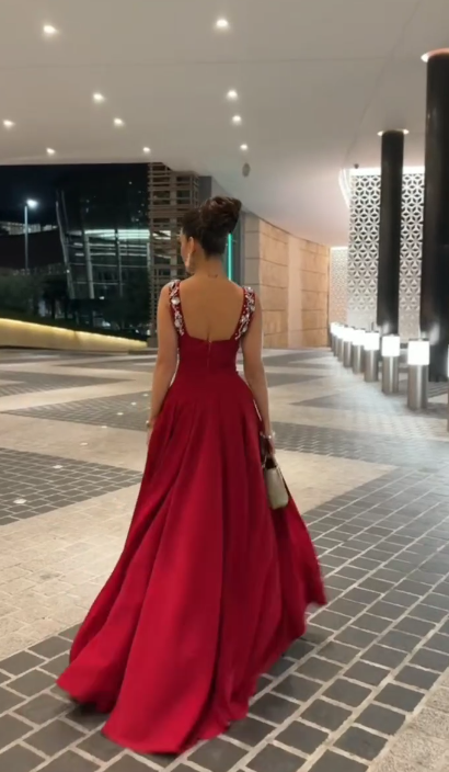 Elegantes rotes Ballkleid mit Trägern, A-Linie, Chiffon, langes Abendkleid ED08727