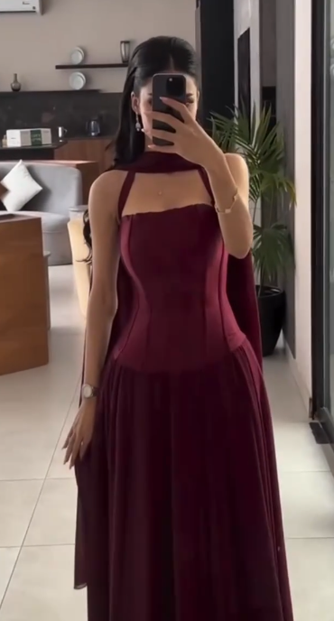 Robe de bal chic bordeaux, dos nu, fourreau, mousseline, longue, robe de soirée ED08732
