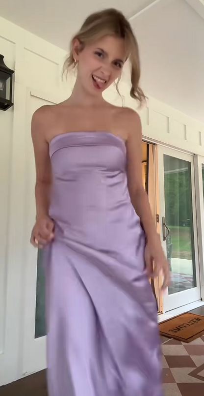 Elegantes lila Hochzeitsgastkleid Trägerloses A-Linien-Satin-Abendkleid ED08736