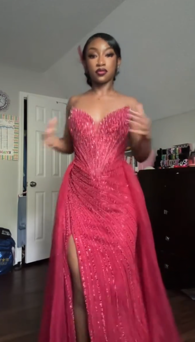 Sexy Sweetheart Sheath Tulle Beaded Long Evening Dress Hot Pink Prom Dress ED08741