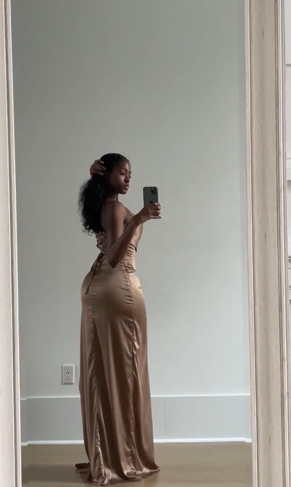 Robe longue de soirée fourreau sexy en satin à bretelles spaghetti avec fente ED08743