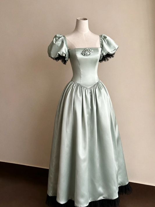 Chic Square Neck A-Line Satin Long Evening Dress Green Prom Dress ED08746