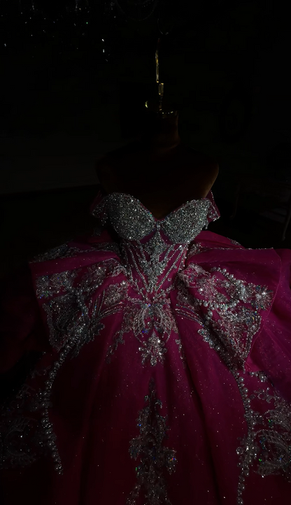 Robe de bal rose fée pour Sweet 16, épaules dénudées, robe de quinceañera, robe d'anniversaire en tulle ED08750