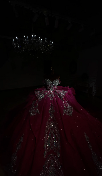Robe de bal rose fée pour Sweet 16, épaules dénudées, robe de quinceañera, robe d'anniversaire en tulle ED08750
