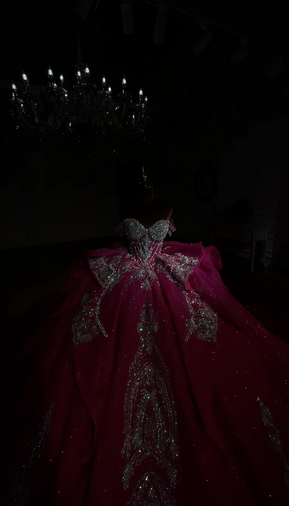 Robe de bal rose fée pour Sweet 16, épaules dénudées, robe de quinceañera, robe d'anniversaire en tulle ED08750