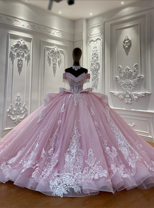 Fairy Pink Sweet 16 Dress Sweetheart Ball Gown Quicneanera Dress Tulle Appliques Birthday Dress ED08752
