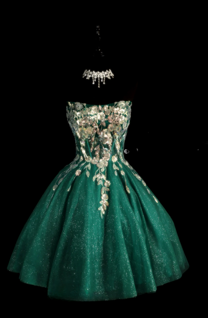 Gorgeous Dark Green Hoco Dress Strapless Birthday Dress Tulle  A-Line Graduation Party Dress ED08756