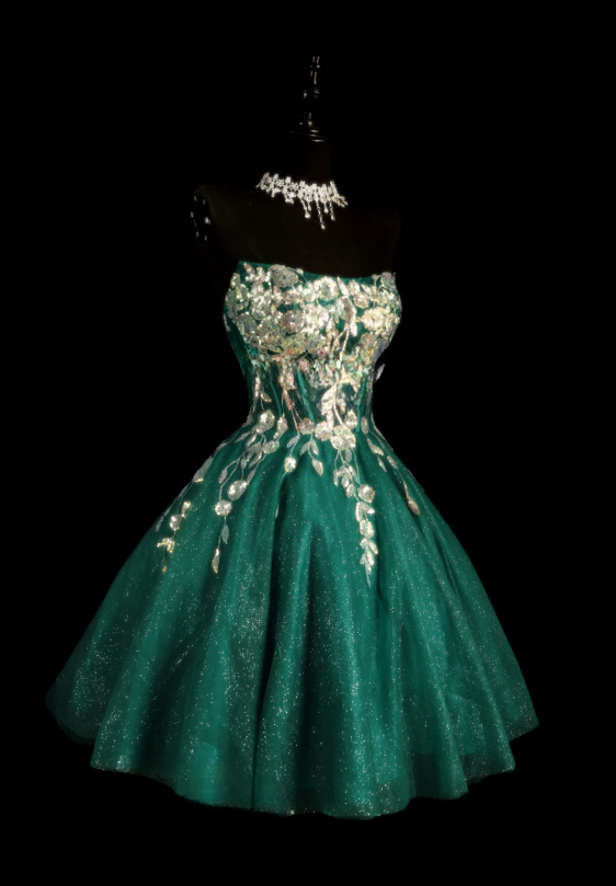 Gorgeous Dark Green Hoco Dress Strapless Birthday Dress Tulle  A-Line Graduation Party Dress ED08756