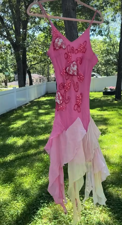 Classy Spaghetti Straps Pink Hoco Dress Sheath Chiffon Party Dress Beaded Evening Dress ED08757
