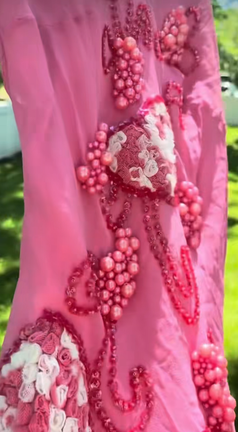 Élégante robe rose de soirée Hoco à fines bretelles, robe de soirée en mousseline fourreau ornée de perles ED08757