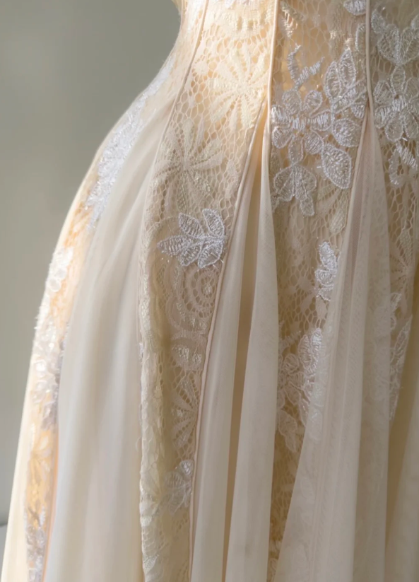 Robe de soirée simple orange pastel à fines bretelles, fourreau en dentelle et tulle, robe de bal ED08775