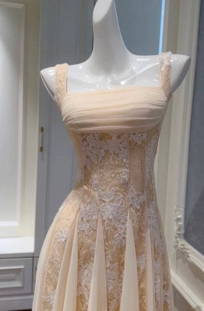 Robe de soirée simple orange pastel à fines bretelles, fourreau en dentelle et tulle, robe de bal ED08775