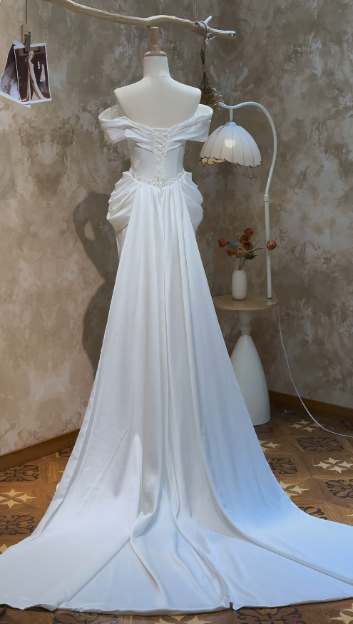 Simple White Wedding Dress Off-shoulder Mermaid Bridal Gown Satin Bridal Dress ED08777