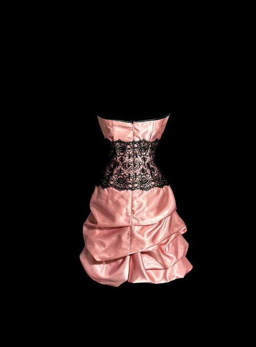 Robe de Soirée Pêche Sexy, Robe Fourreau en Satin pour Anniversaire, Robe de Bal de Promo, Robe Courte de Soirée sans Bretelles ED08788