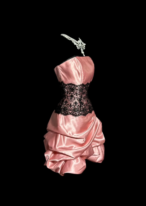 Robe de Soirée Pêche Sexy, Robe Fourreau en Satin pour Anniversaire, Robe de Bal de Promo, Robe Courte de Soirée sans Bretelles ED08788