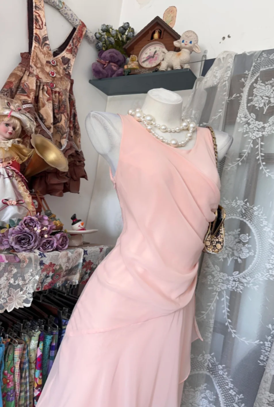 Elegant Pink Long Evening Dress Straps Sheath Chiffon Prom Dress ED08793