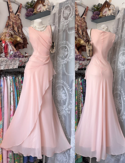 Elegant Pink Long Evening Dress Straps Sheath Chiffon Prom Dress ED08793