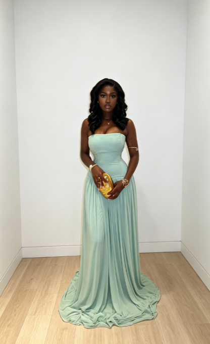 Elegant Tiffany Blue Long Evening Dress Strapless Sheath Chiffon Prom Dress ED08795
