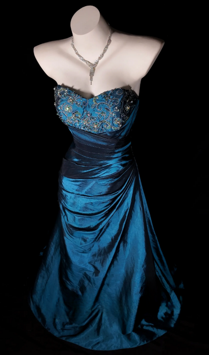 Elegant Blue Long Evening Dress Sweetheart Sheath Satin Prom Dress ED08798