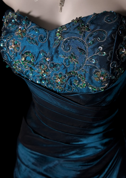 Elegant Blue Long Evening Dress Sweetheart Sheath Satin Prom Dress ED08798