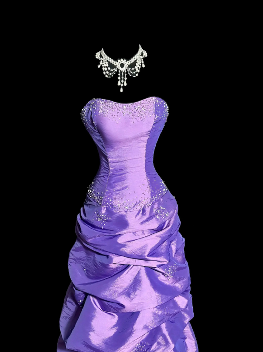 Élégante robe de soirée longue violette, coupe sirène bustier en satin pour bal de promo ED08799