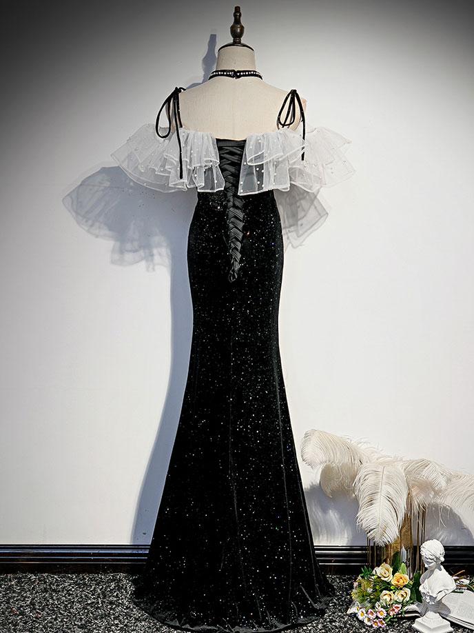 Robe de bal longue sirène noire, robe de soirée noire ED0880