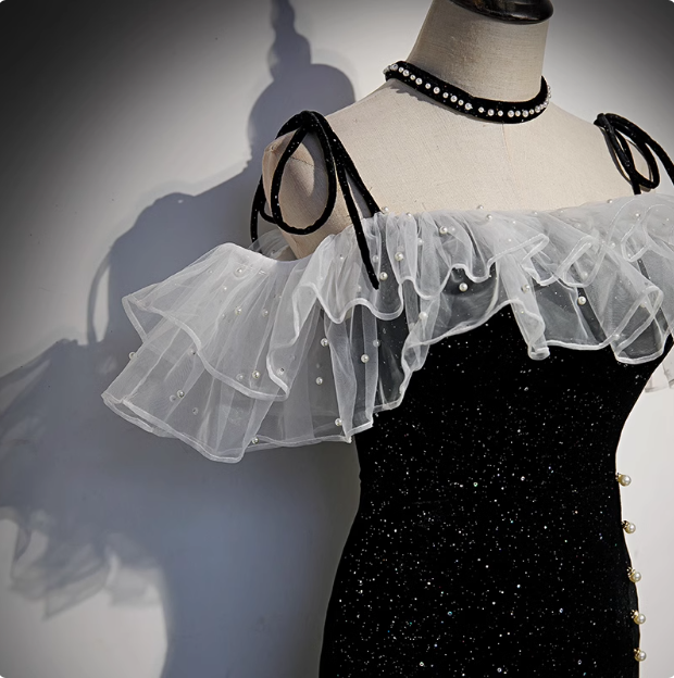 Robe de bal longue sirène noire, robe de soirée noire ED0880
